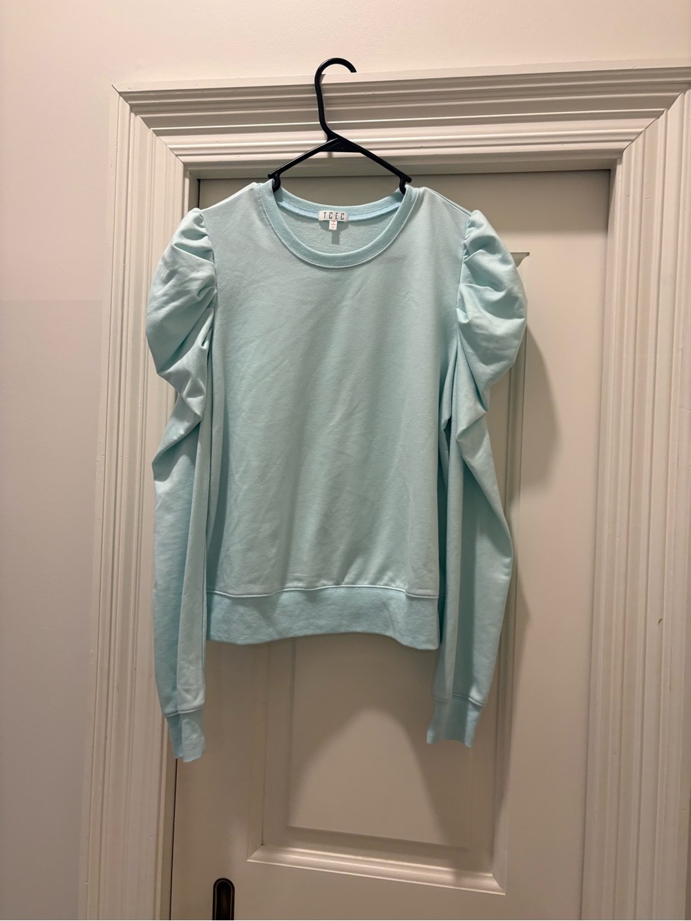TCEC Light Blue Puff-Sleeve Crewneck Sweatshirt